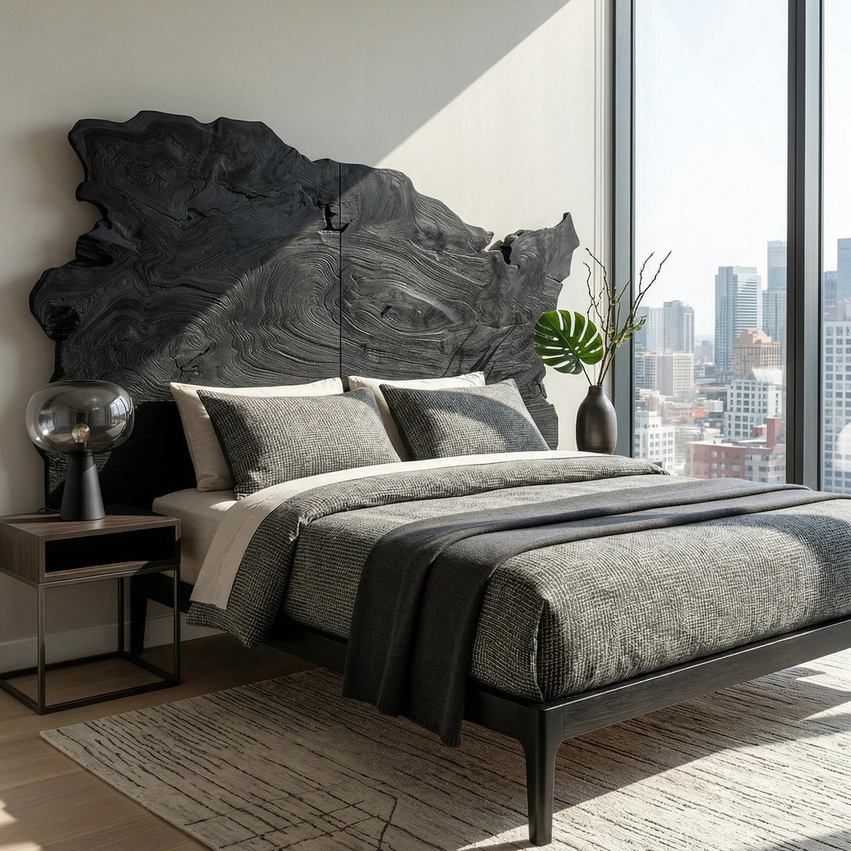 Organic Natural Live Edge Wood Headboard, Handcrafted Teak Wooden Headboard Panel for Minimalist Japandi Bedroom Decor, SILDTTRHB002