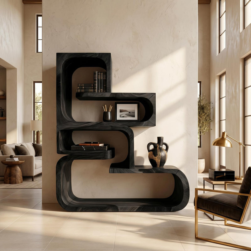 Contemporary Wave Edge Wooden Bookcase In Natural Finish SILDTTRBS056
