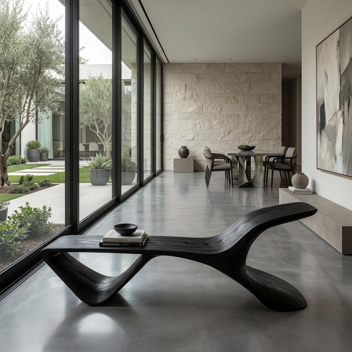 Organic Modern Curved Bench For Living Room Or Entryway