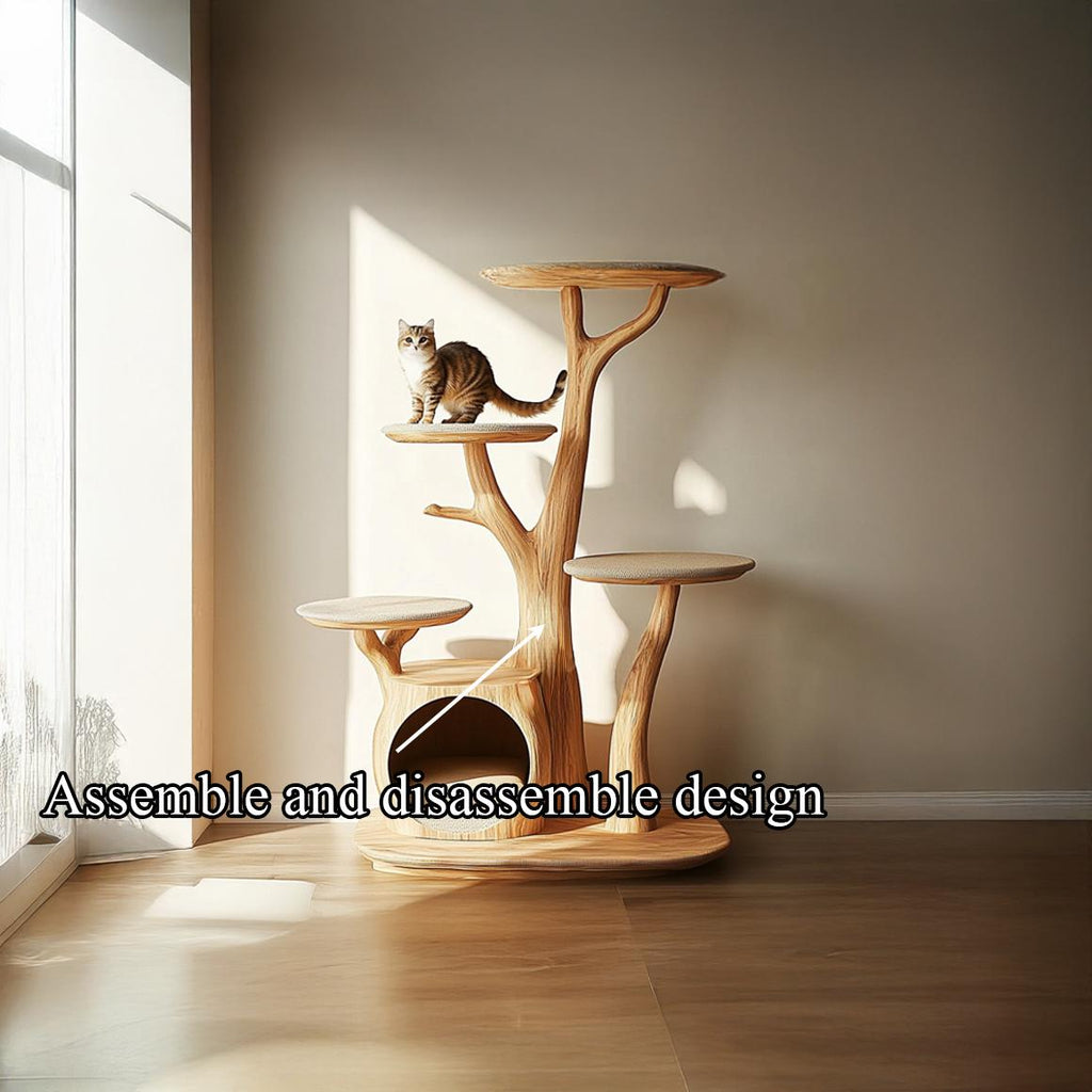 Rustic Cat Tree Stand Living Room Pet Furniture With House