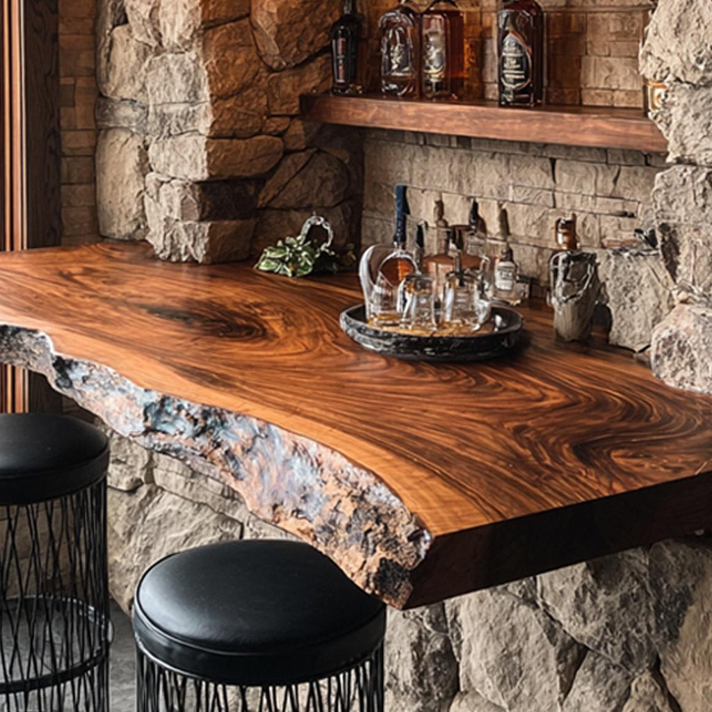 Rustic Live Edge Floating Shelf Bar Countertop Display