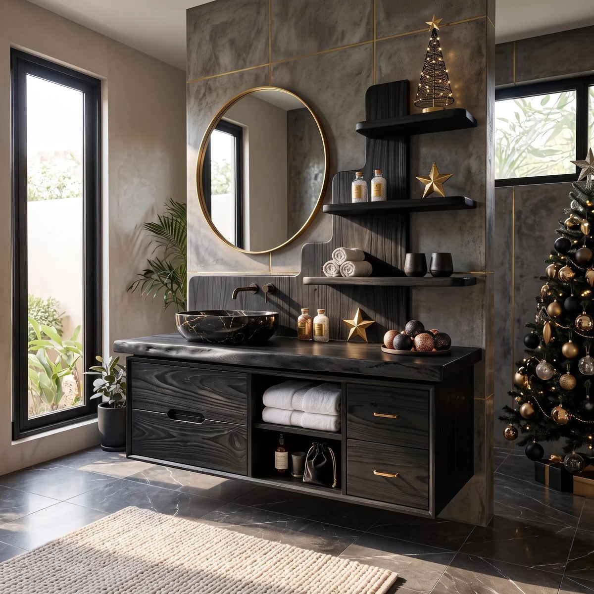 Mid Century Xmas Storage Bathroom Vanity City Apartment