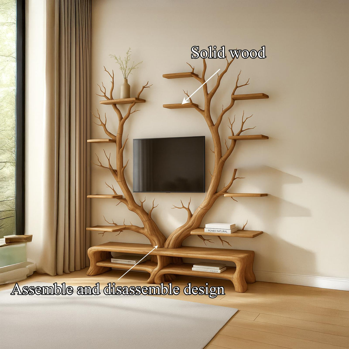 Midcentury TV Stand Tree Shelf Living Room