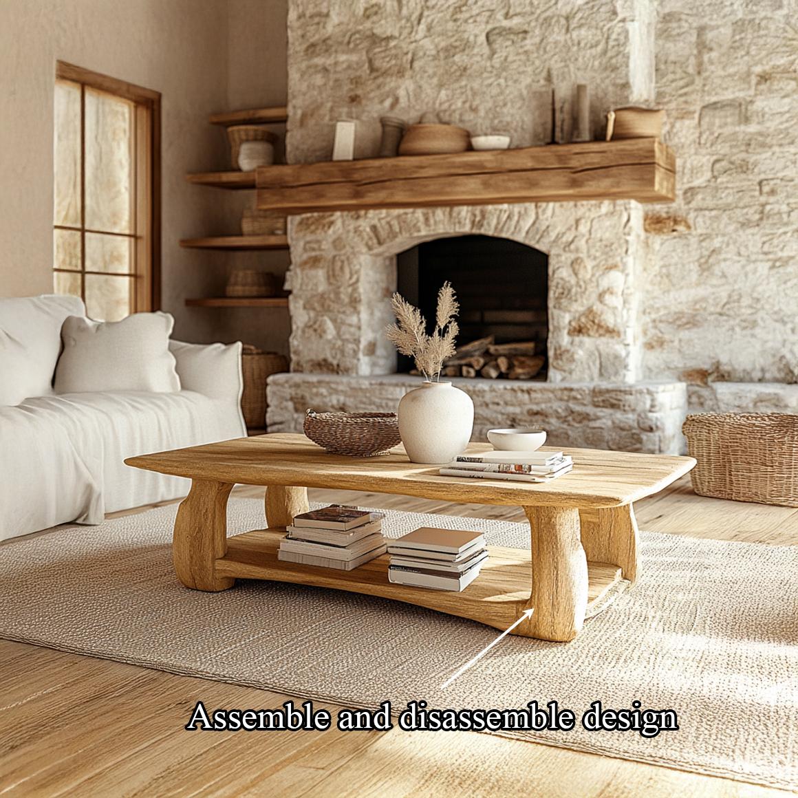 Rustic Scandinavian Coffee Table, Solid Wood Mid-Century Modern Minimalist Low Centerpiece Table for Living Room, Den