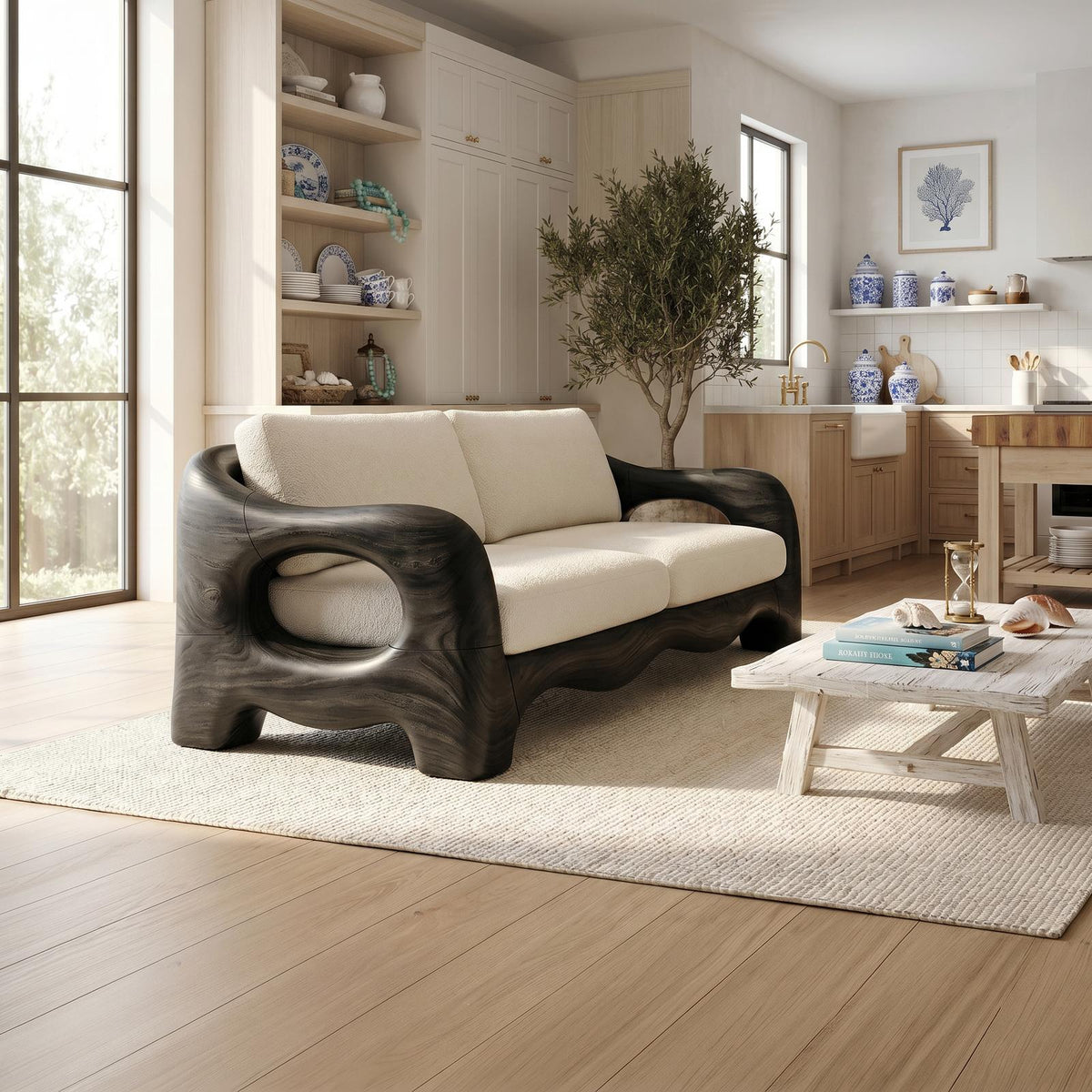Contemporary Curved Wood Sofa Urban Apartment Interior SILDTTRSFA003
