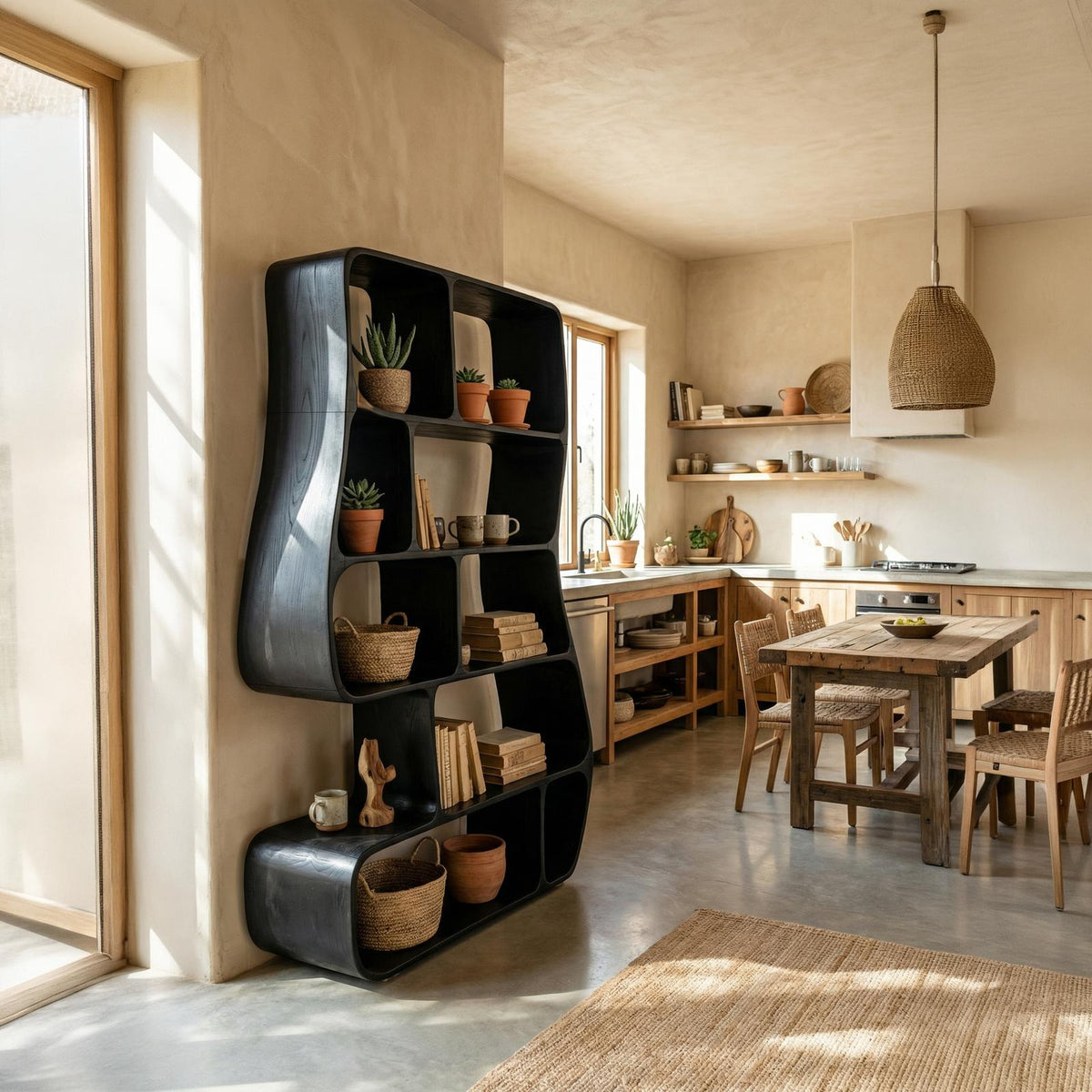 Contemporary Artistic Bookshelf, Unique Wooden Decorative Bookcase for Bedroom & Office Corner