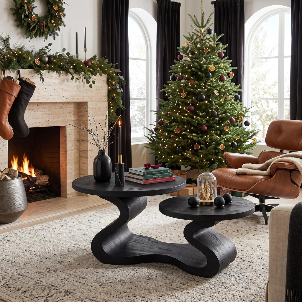 Organic Modern Christmas Round Coffee Table Coastal Residence