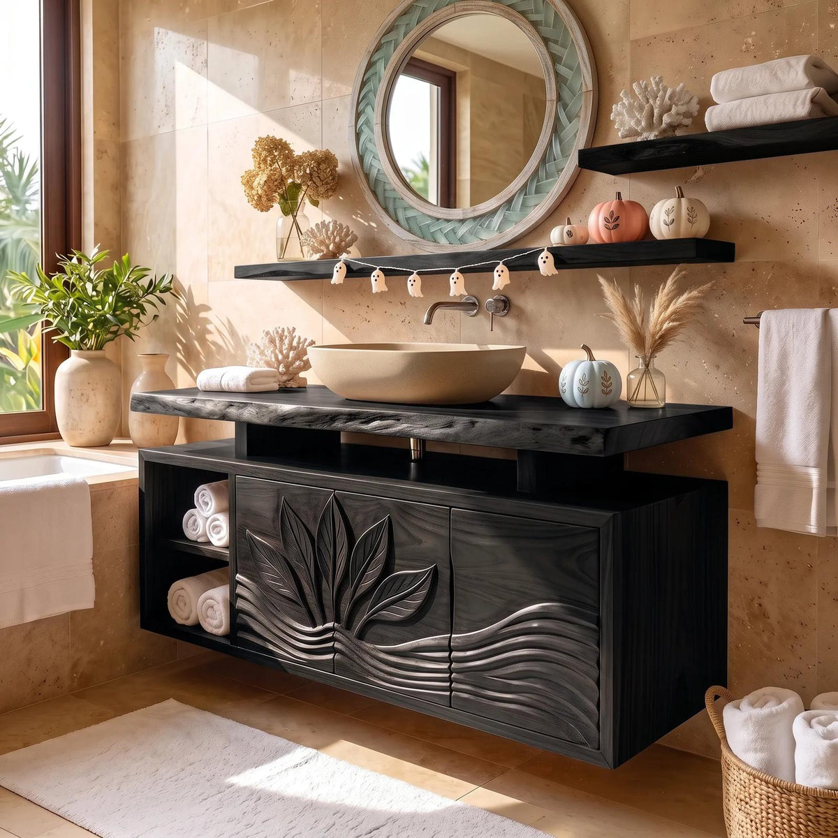 Handcrafted Organic Modern Pumpkin Bathroom Vanity Spa Retreat