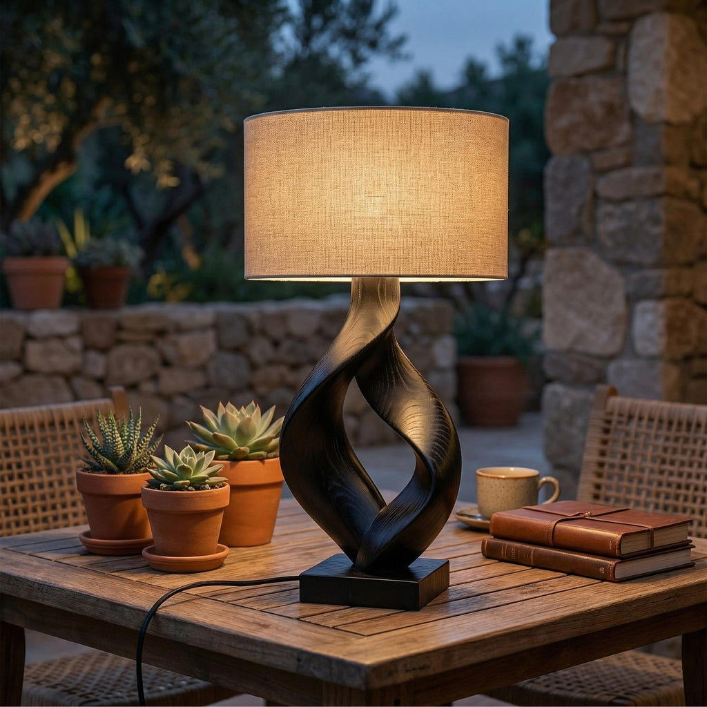 Rustic Sculptural Wood Table Lamp, Cozy Lodge Driftwood Style Accent Light for Living Room