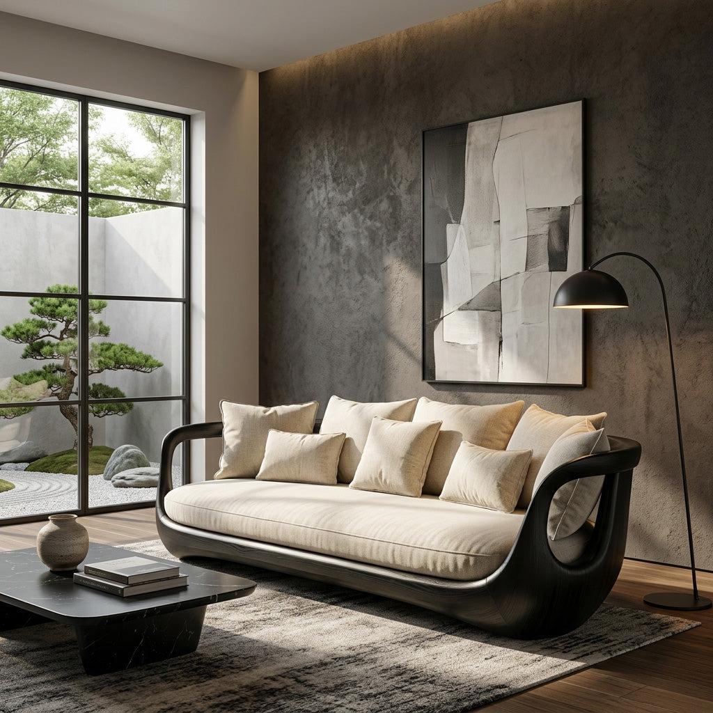 Organic Modern Sculptural Wooden Sofa, Artistic Living Room Couch, Contemporary Premium Timber Loveseat