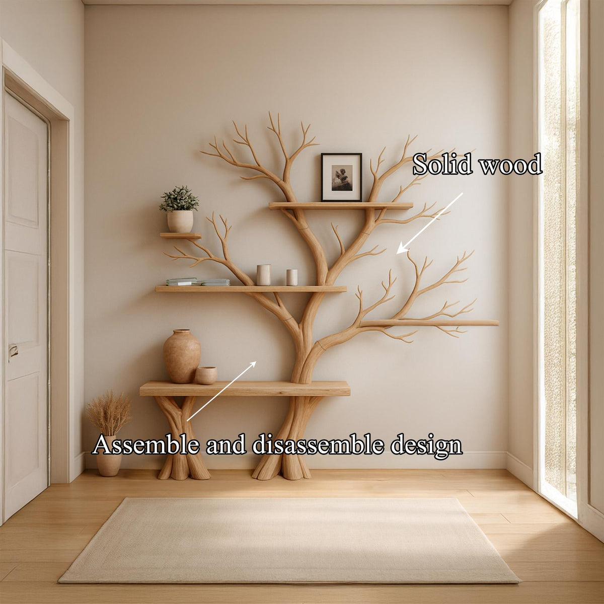 Rustic Artistic Tree Wall Bookcase Bedroom