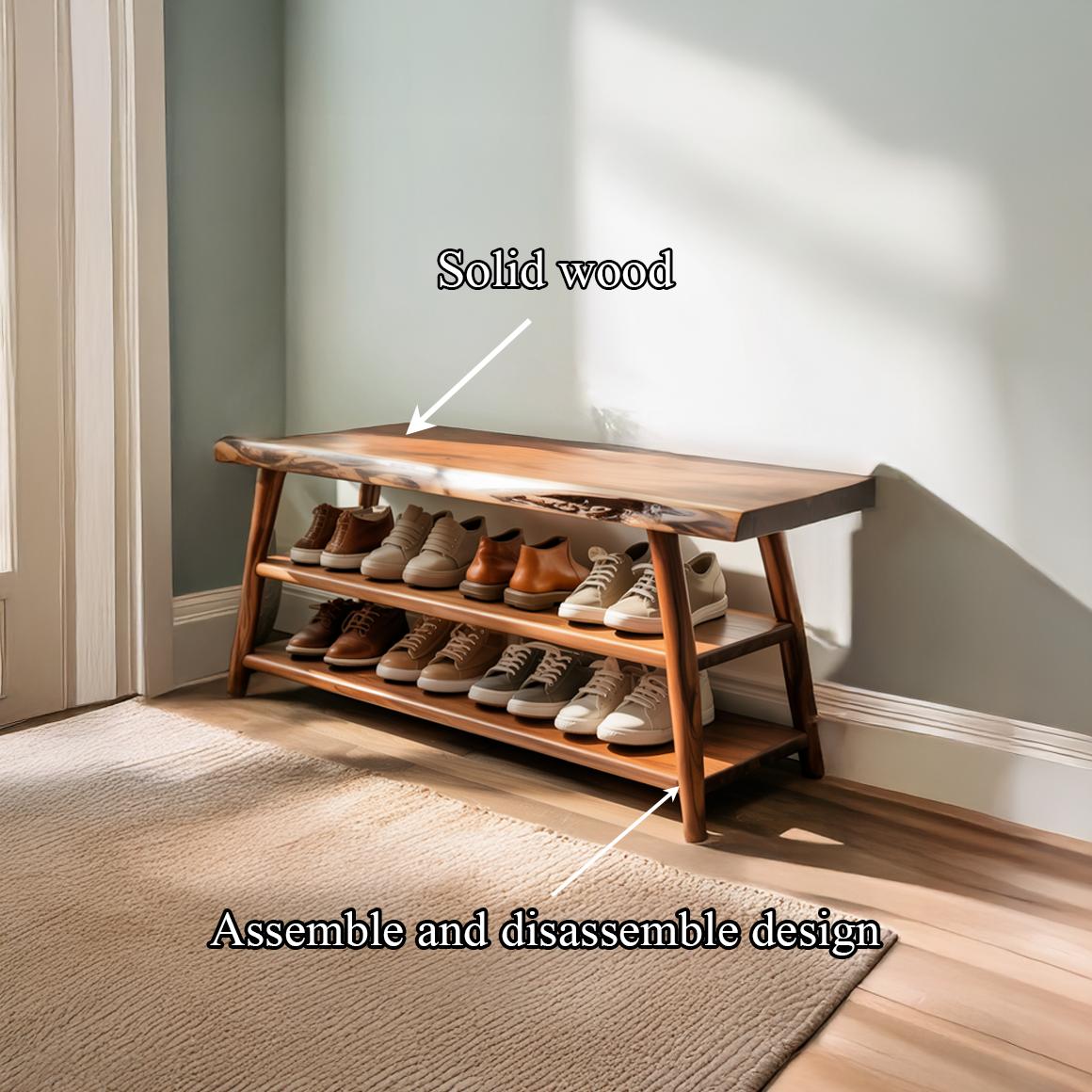 Curved Modern Wood Shoe Rack, Multi-Tier Storage Organizer Bench for Entryway, Hallway & Living Room Decor