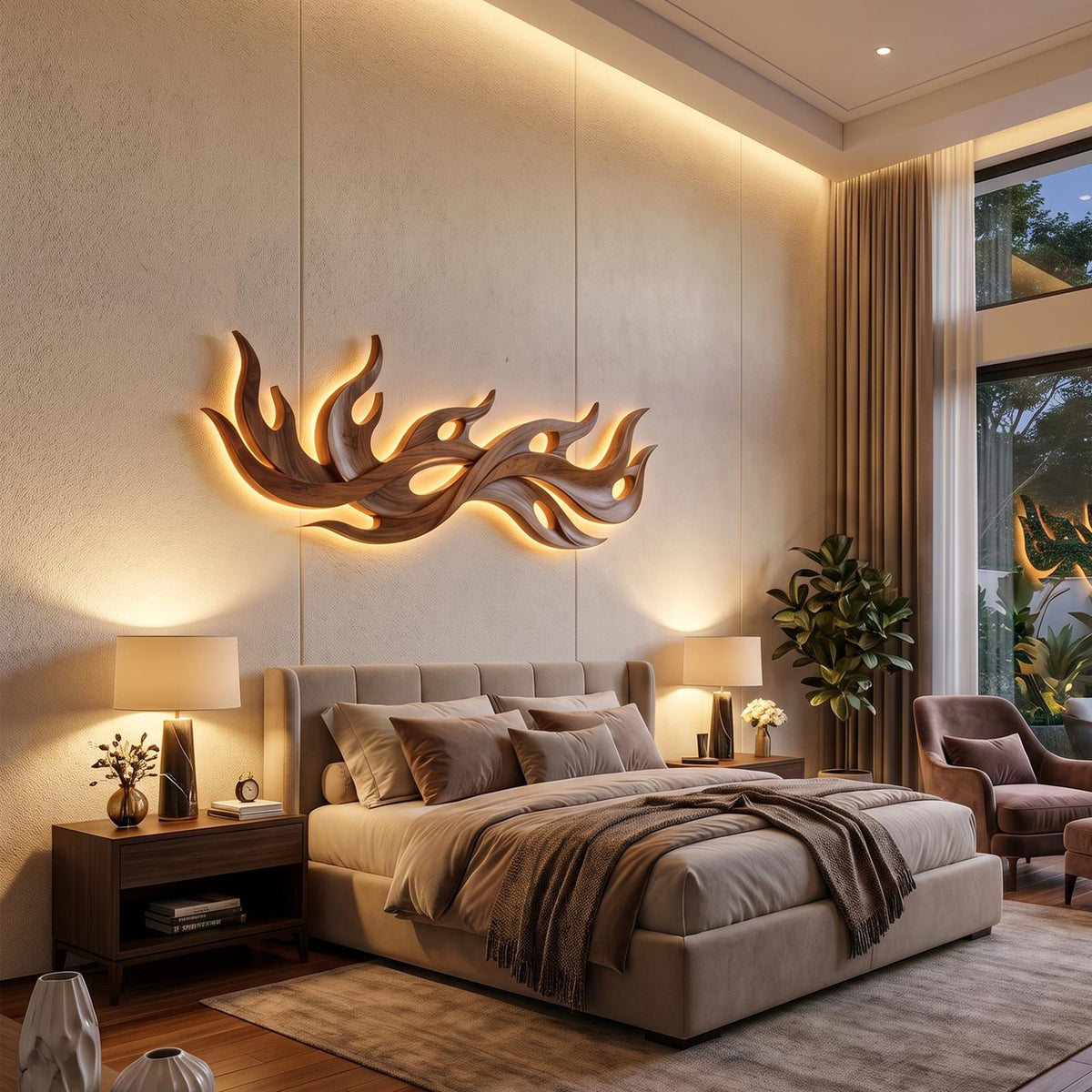 Scandinavian Statement Wood Wall Decor, Modern Abstract Luxury Art Panel for Penthouse Living Room and Loft