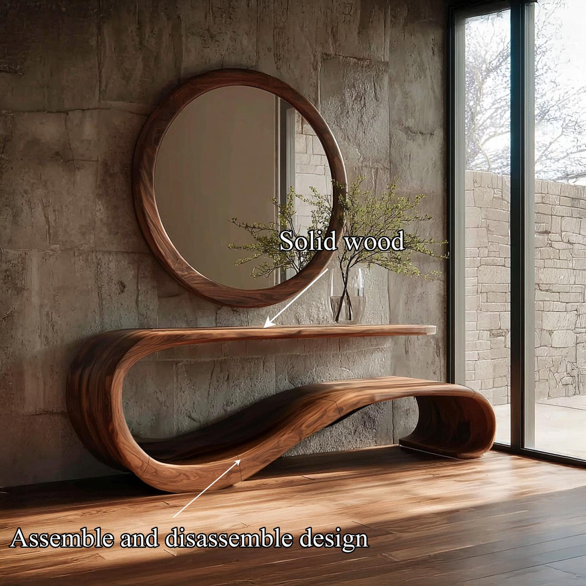 Mid Century Wave Console Table Living Room Entryway