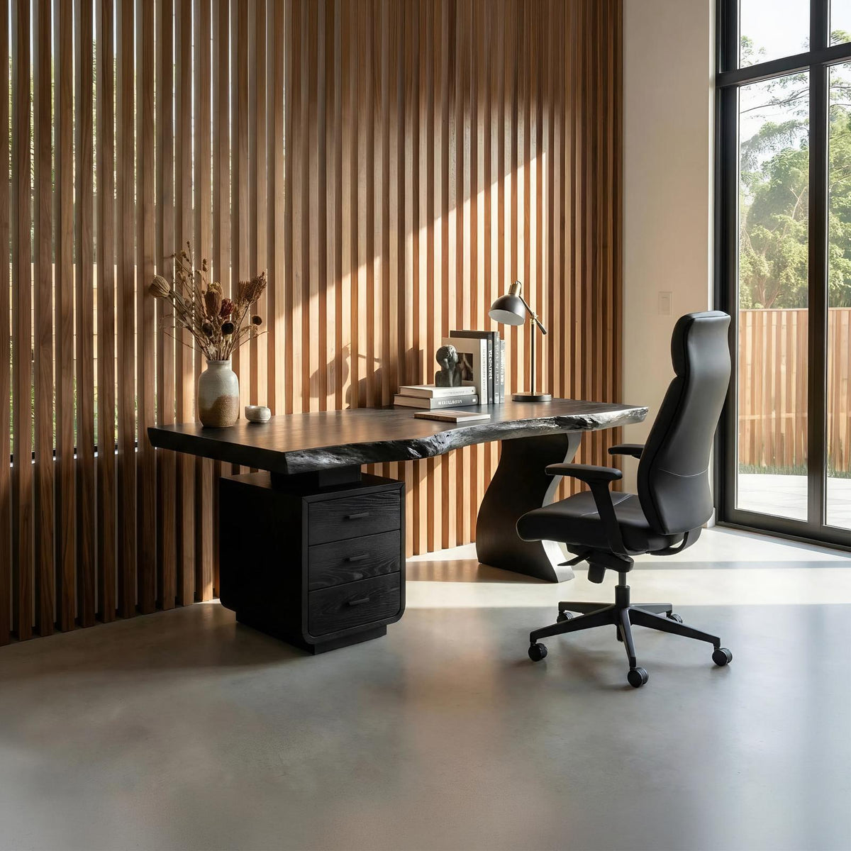 Contemporary Home Office Desk, Handcrafted Solid Wood Writing Computer Table for Artistic Living Room