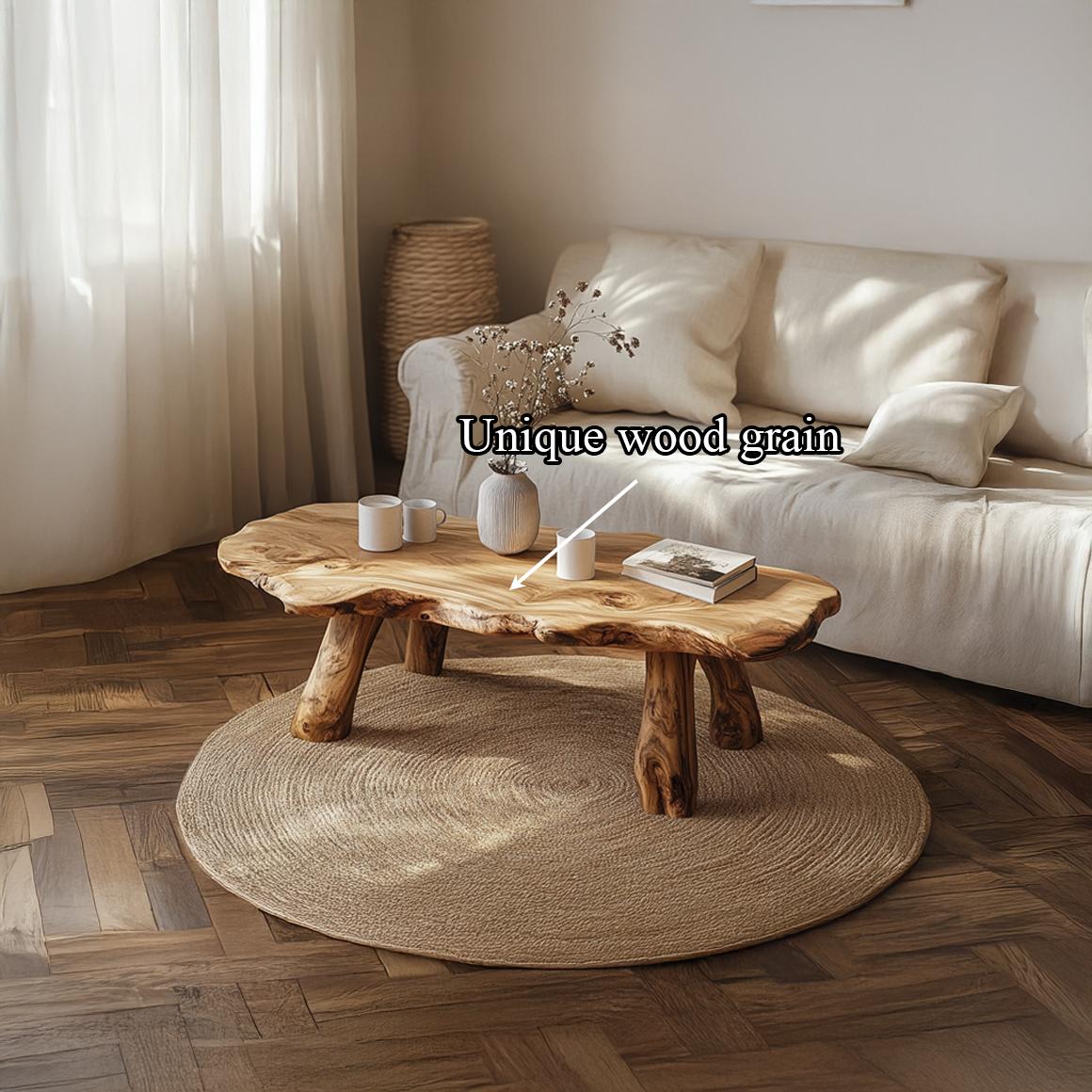Rustic Live Edge Accent Coffee Table, Handcrafted Solid Wood Tree Slab Centerpiece for Living Room, Family Room