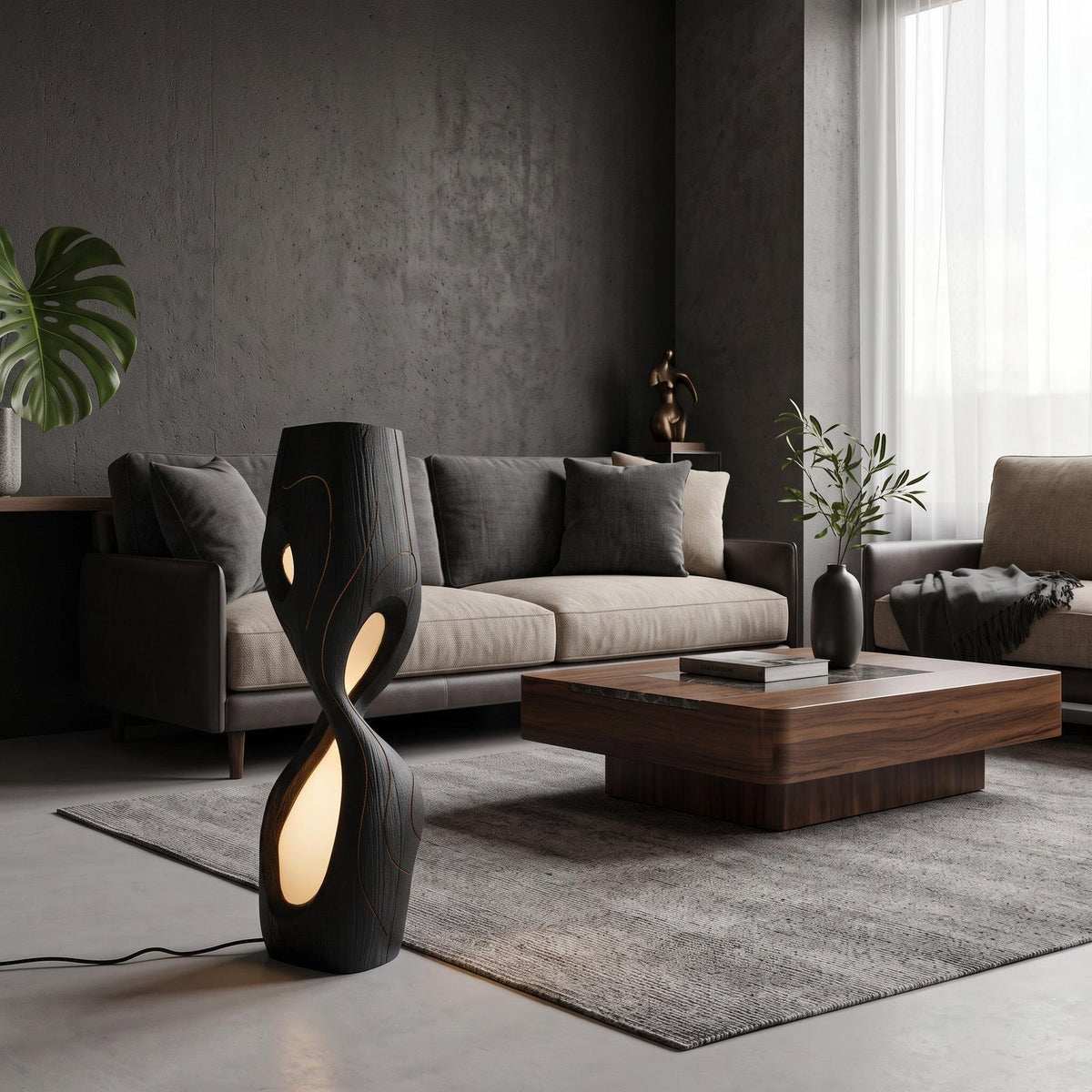 Spry Interior Modern Sculptural Floor Lamp, Handcrafted Solid Wood Standing Light for Living Room, Bedroom & Entryway, SITHHNLAM019