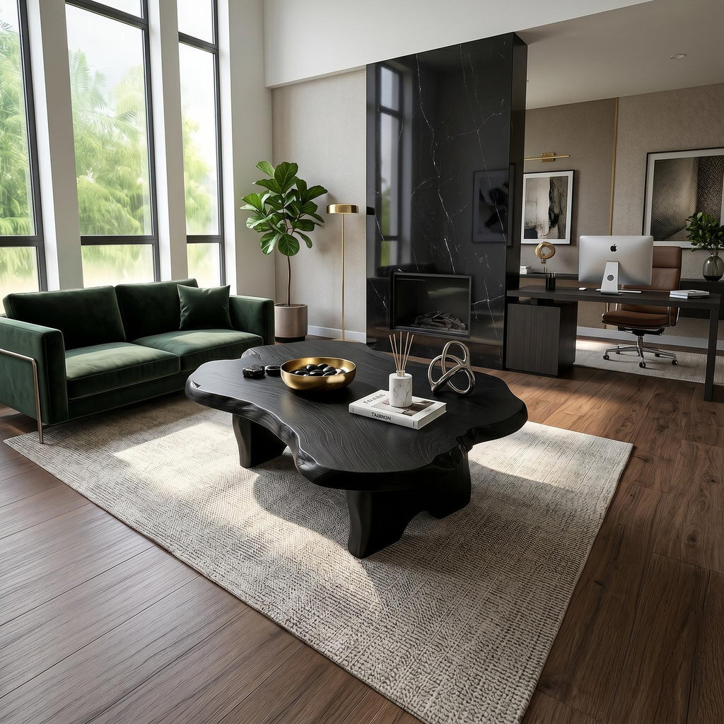 Rustic Live Edge Solid Wood Coffee Table, Natural Wood Slab Center Table for Cabin Fireplace Room and Living Room