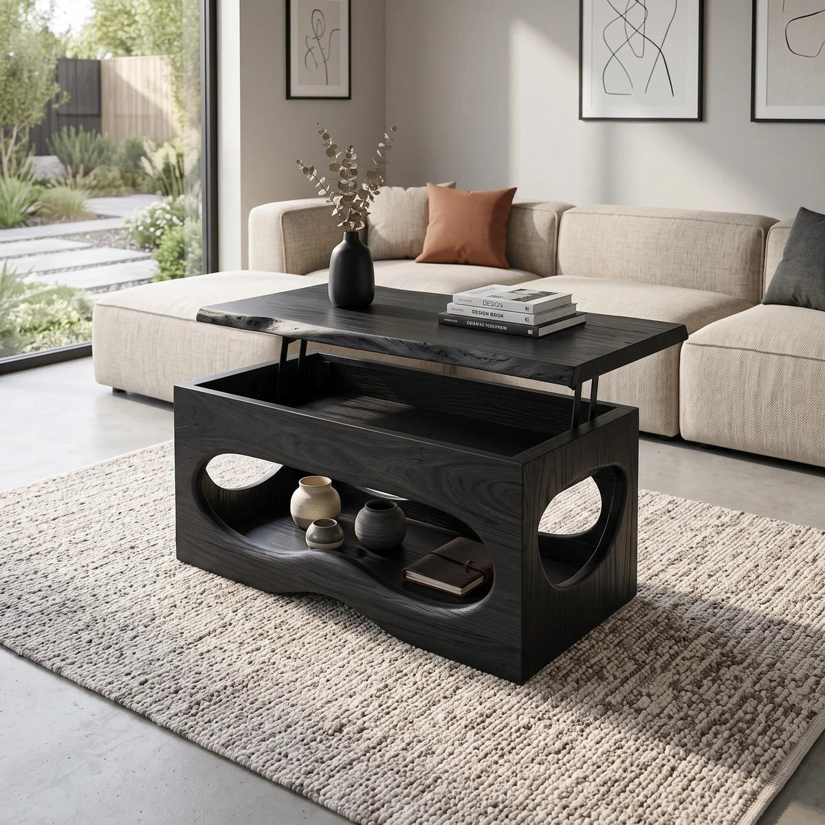 Organic Modern Lift Top Coffee Table Luxury Living Room