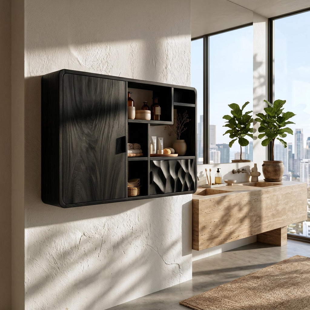 Spry Interior Architectural Wood Display Bathroom Cabinet, Guest Washroom Linen Storage Closet, SILDTTRBRC005