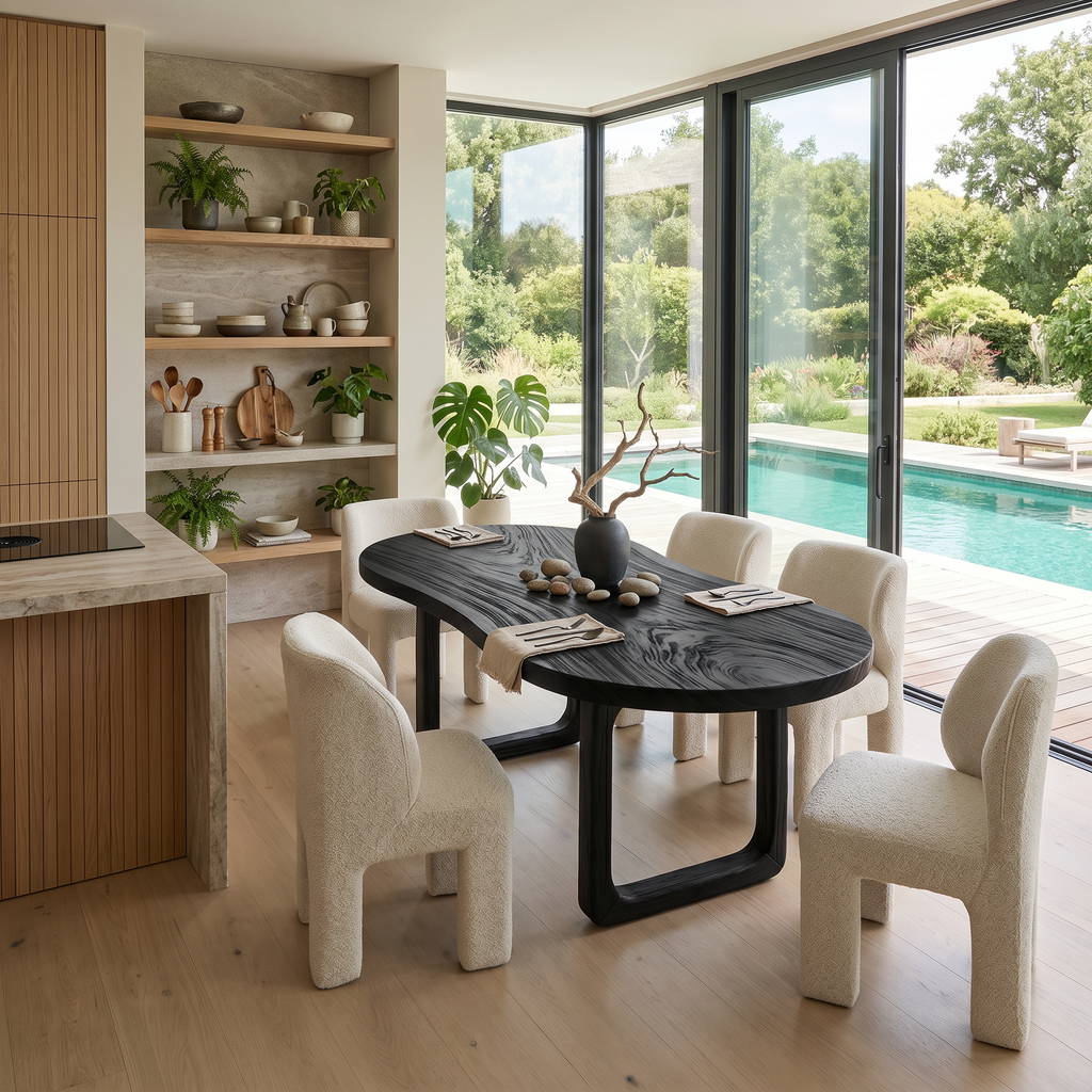 Tropical Oval Dining Table, Solid Wood Dining Room Table for Poolside Room and Sunny Dining Spaces