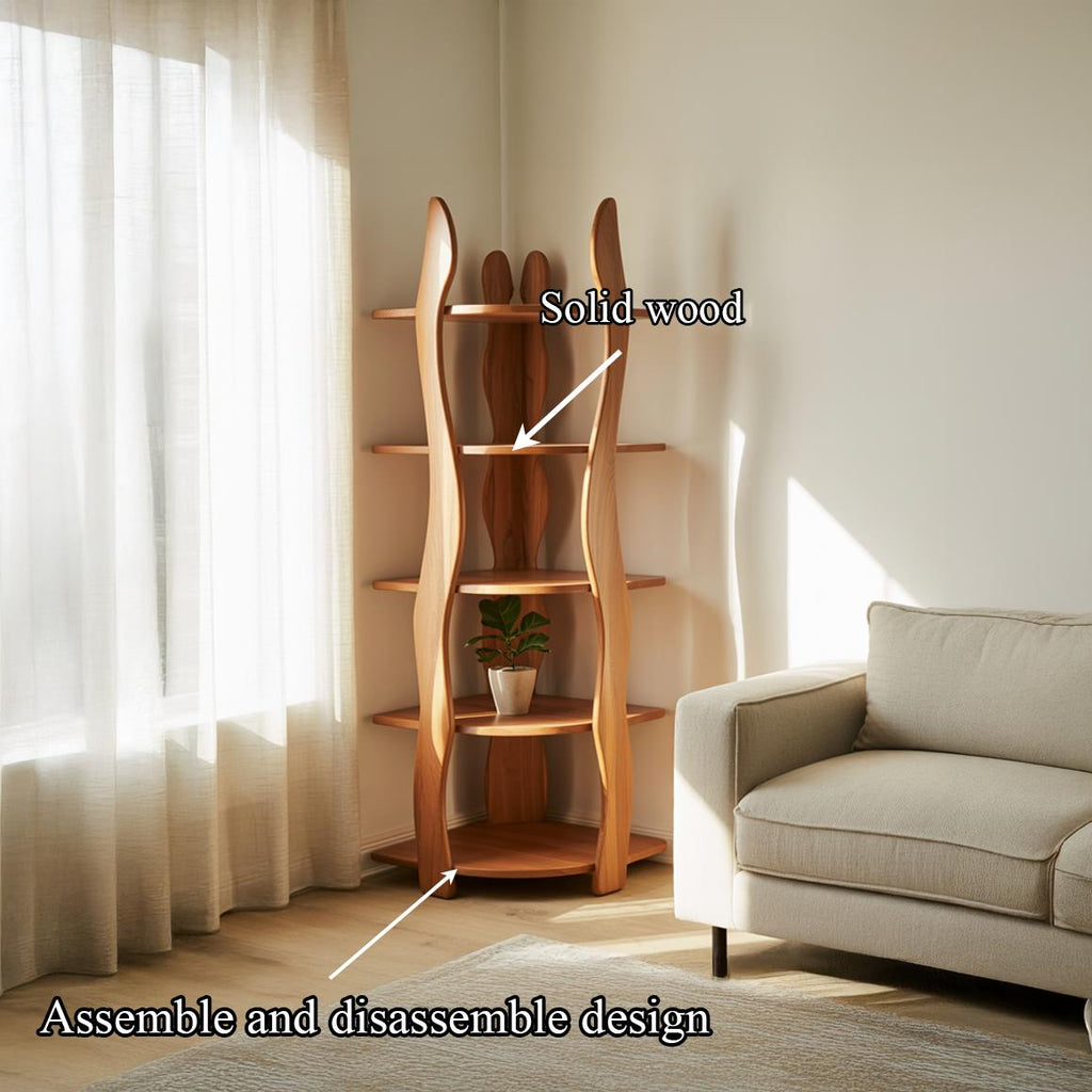 Organic Modern Sculptural Corner Shelf, Floating Wood Accent Shelving Unit for Living Room & Office, Model
