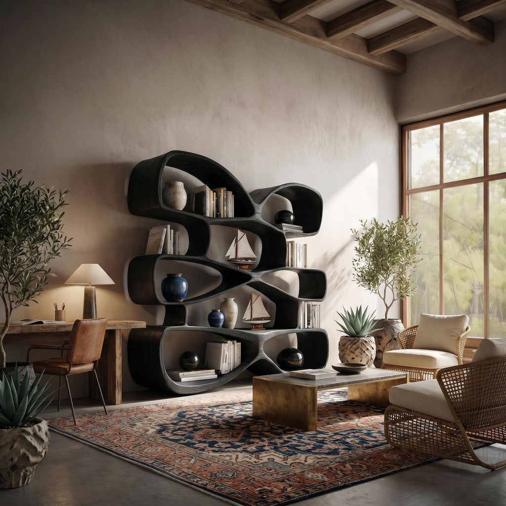 Contemporary Biomorphic Wooden Bookshelf In Fluid Design SILDTTRBS049