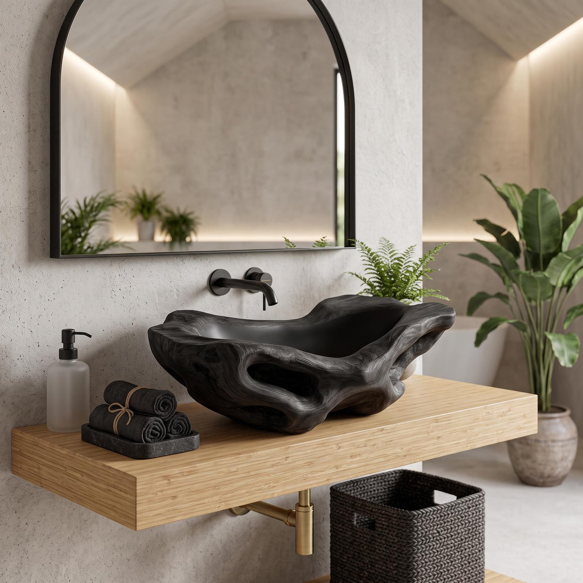 Rustic Wood Wash Basin, Handcrafted Natural Live Edge Wooden Vessel Sink for Vintage Farmhouse Bathroom Vanity