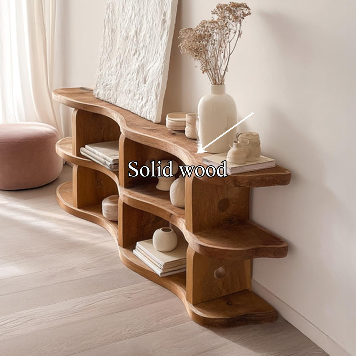 Spry Interior Rustic Wooden Console Table, Handcrafted Solid Wood Entryway Table, Behind Sofa Display Shelf for Living Room SINLSASC090