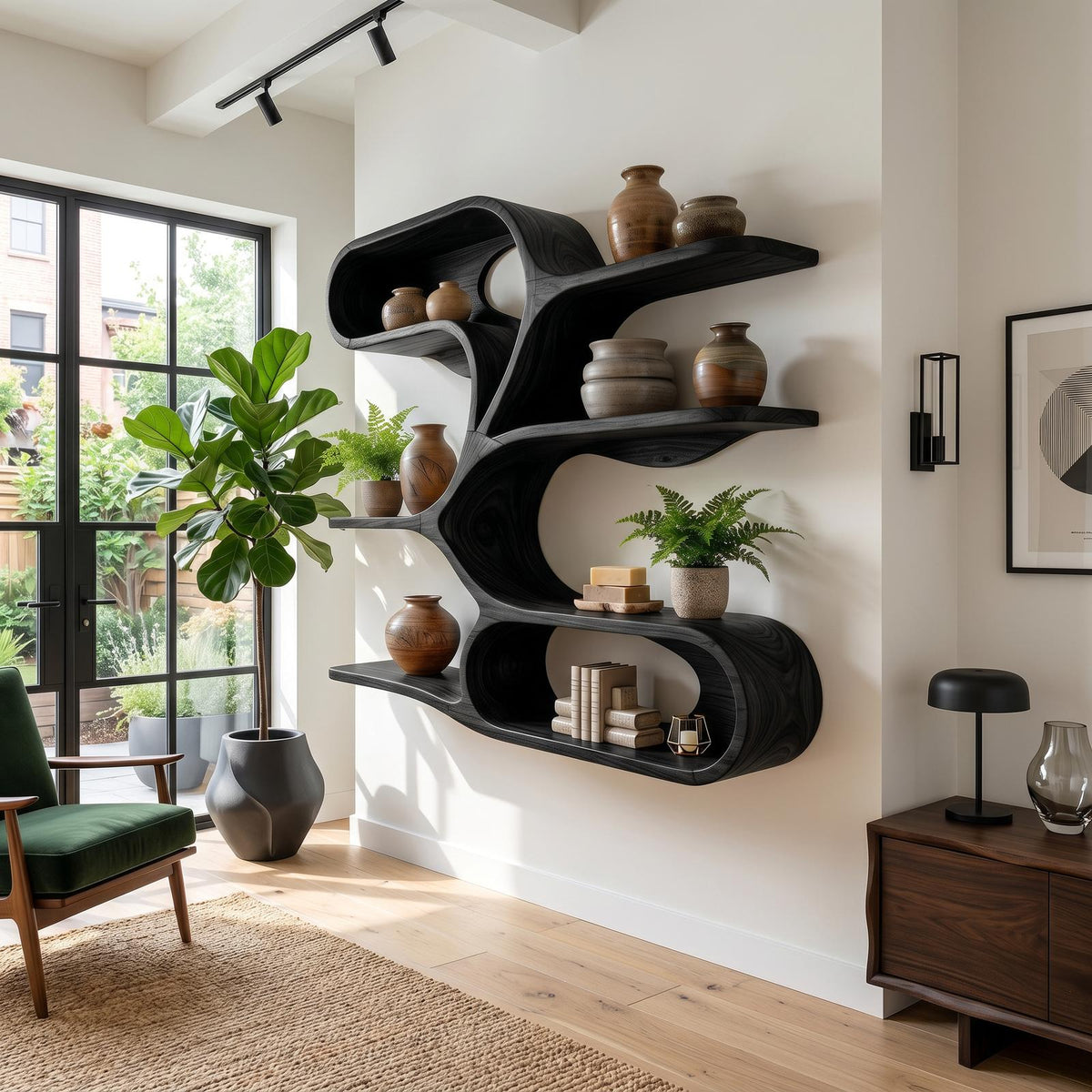 Organic Sculptural Wooden Wall Shelves for Kitchen