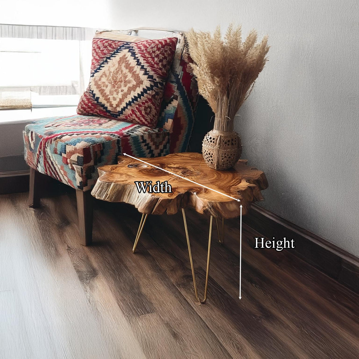 Rustic Live Edge Wood End Table, Handcrafted Natural Log Side Table for Living Room Sofa & Bedroom Nightstand