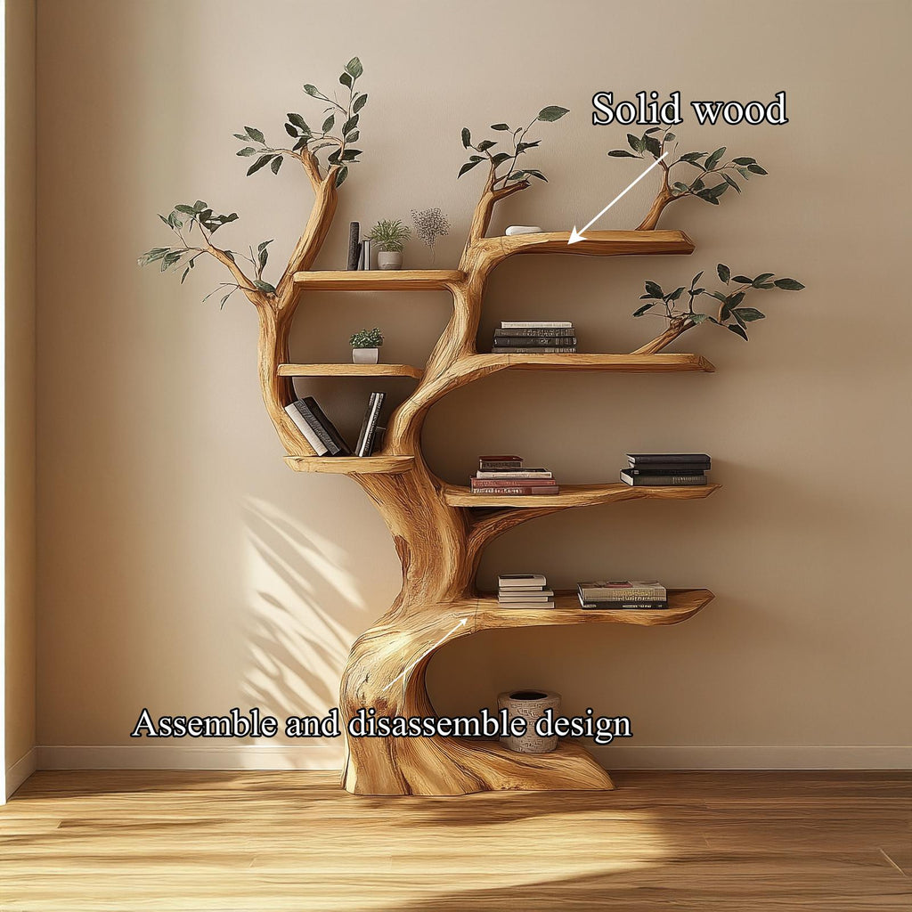 Handcrafted Tree Storage Shelf, Solid Wood Branch Display Bookcase, Statement Living Room Wall Interior Decor