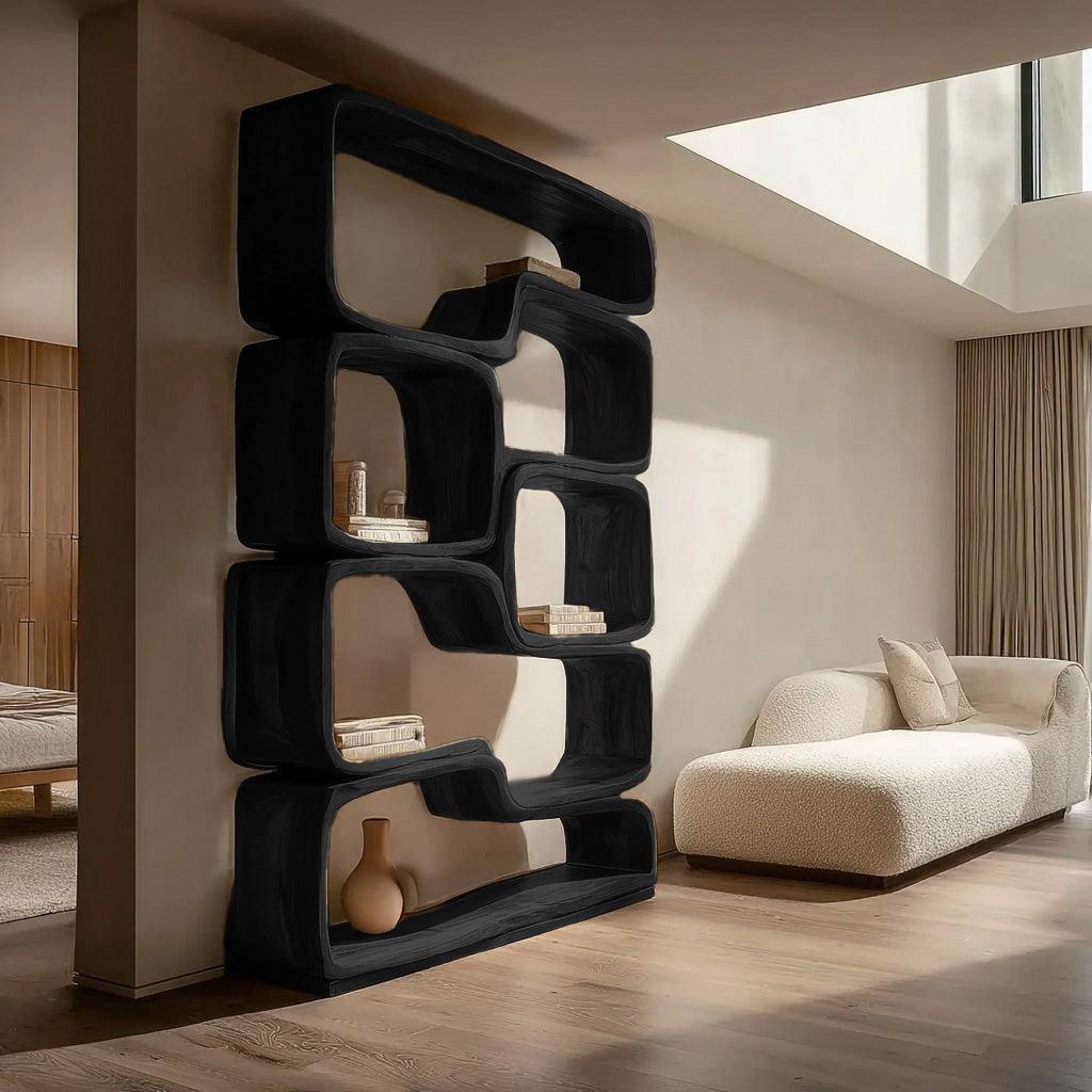 Contemporary Sculptural Natural Wood Bookshelf, Handcrafted Solid Wood Bookcase for Modern Living Room & Office