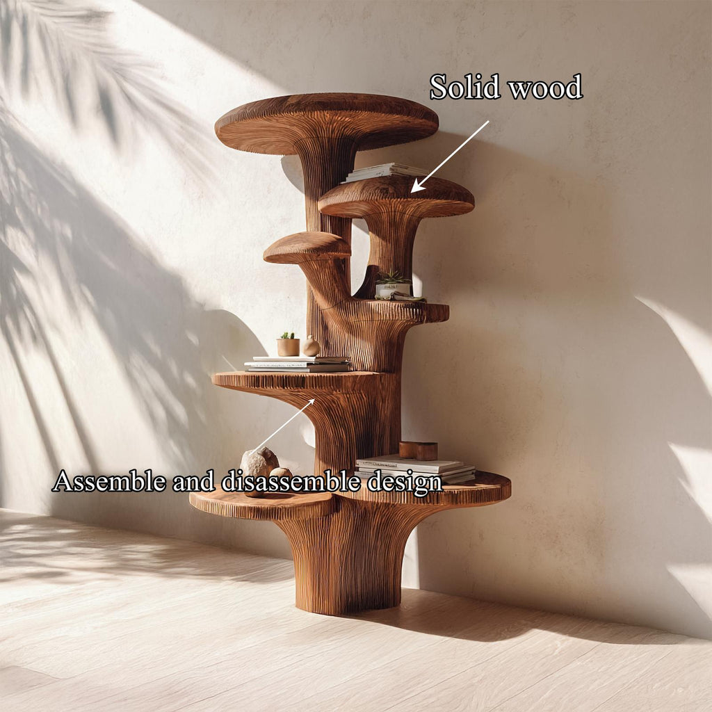 Nature Mushroom Inspired Wood Tree Accent Shelf, Handcrafted Floating Branch Wall Display for Living Room Gallery