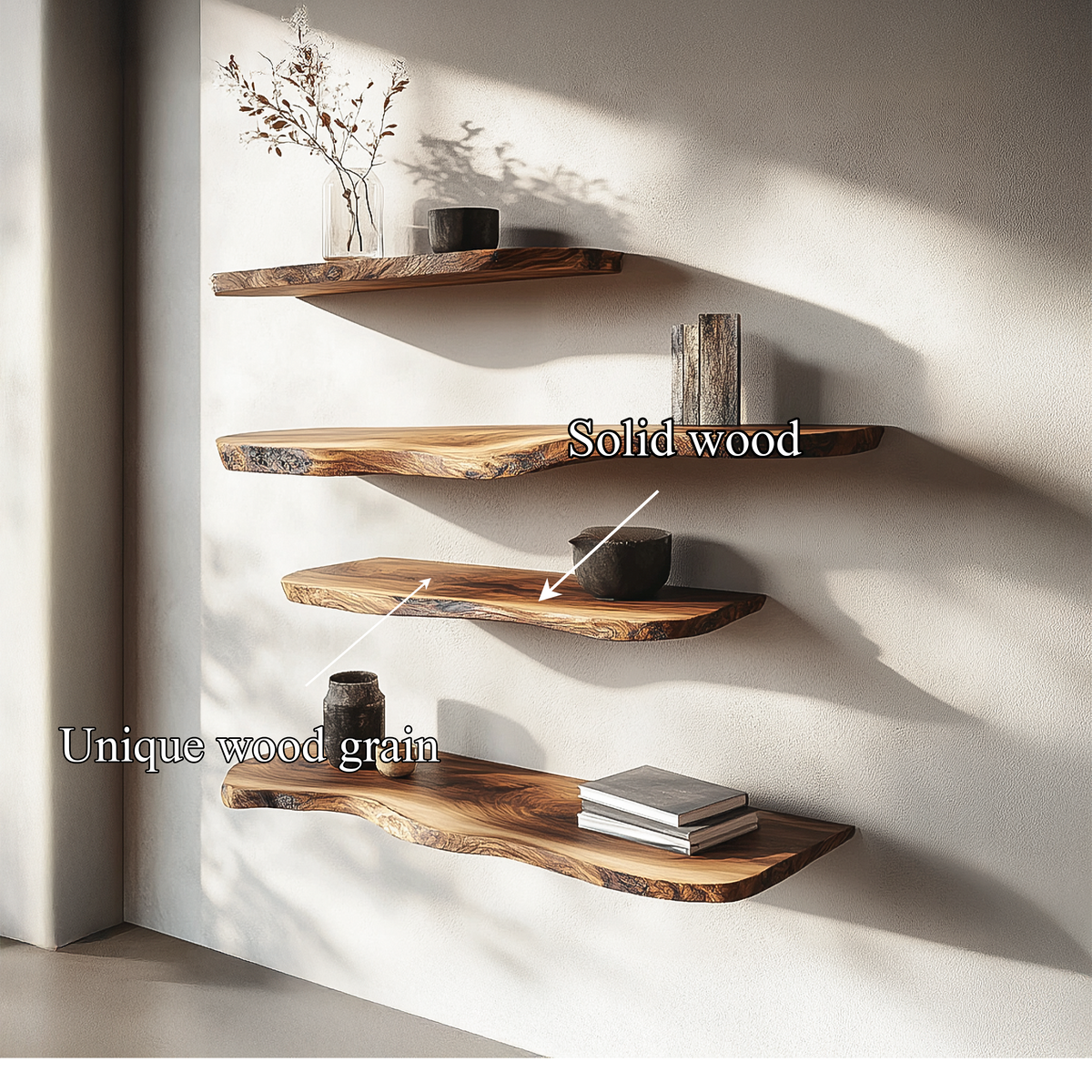 Rustic Organic Floating Wall Shelf Living Room Interior Display