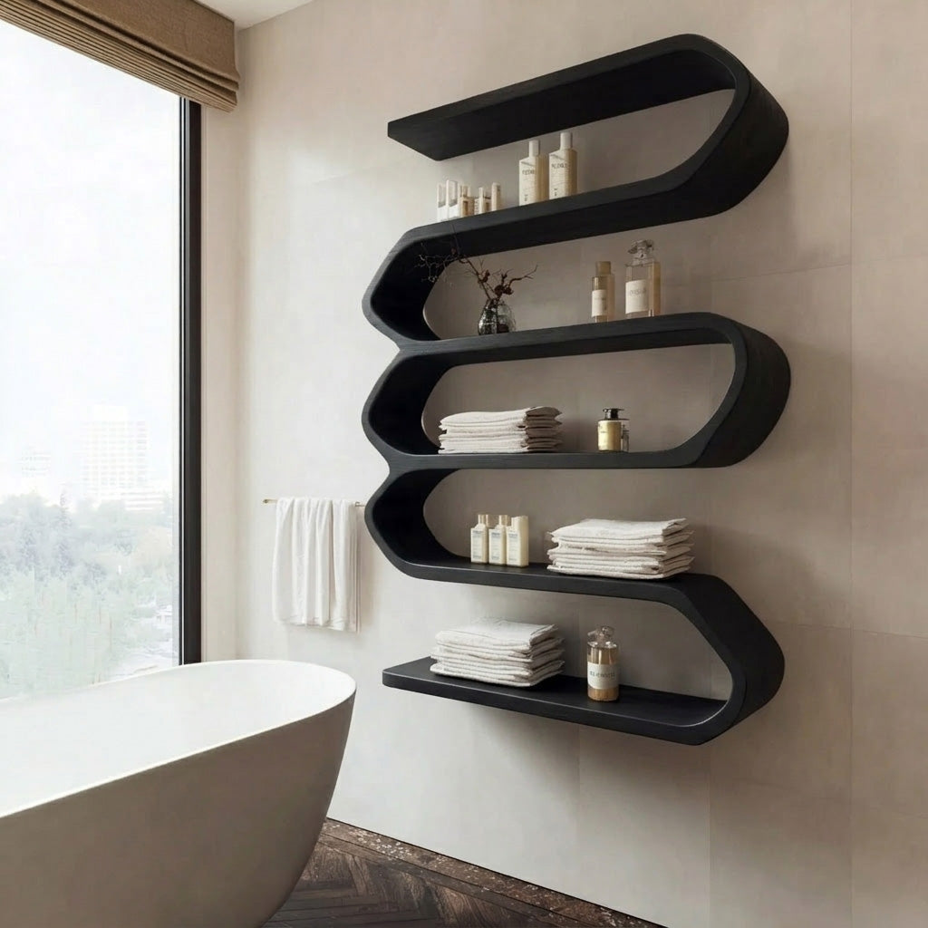 Organic Natural Wood Bathroom Shelf For Spa Style