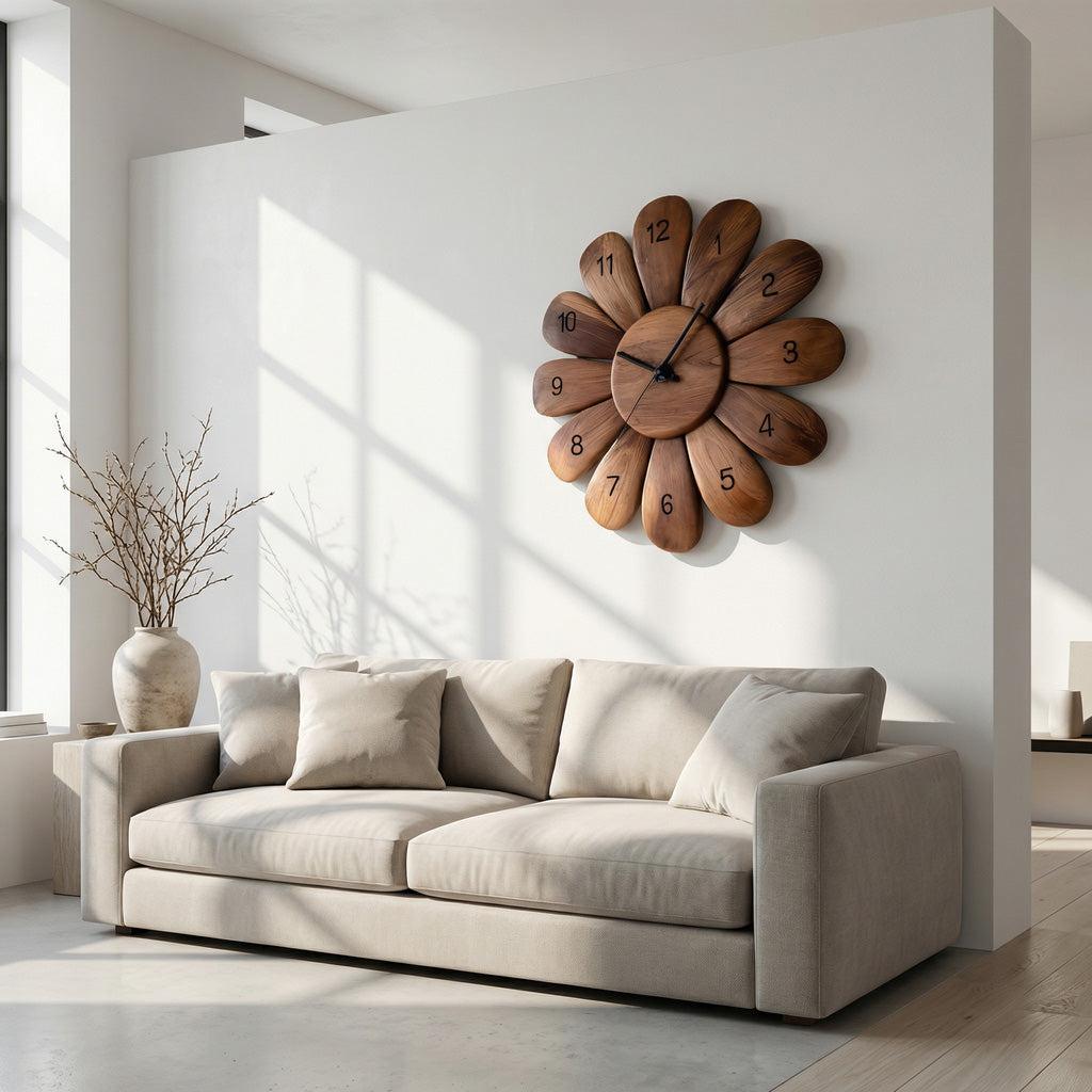 Handcrafted Wooden Wall Clock, Solid Wood Decorative Silent Timepiece for Modern Living Room Office