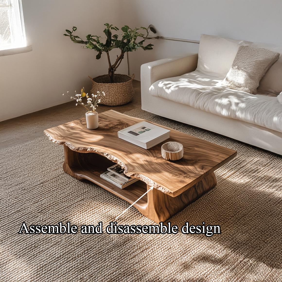 Handcrafted Rustic Live Edge Coffee Table, Solid Wood Natural Tree Slab Centerpiece Table for Living Room, Family Room