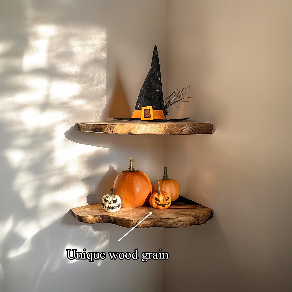 Rustic Corner Floating Shelf, Wooden Tree Branch Corner Wall Shelf, Spooky Gothic Living Room Storage Display