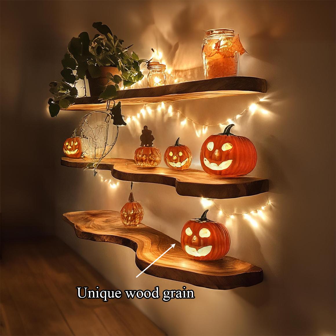 Mid-Century Floating Shelf, Wooden Tree Branch Wall Mounted Shelf, Spooky Gothic Bedroom wall Decor Organizer