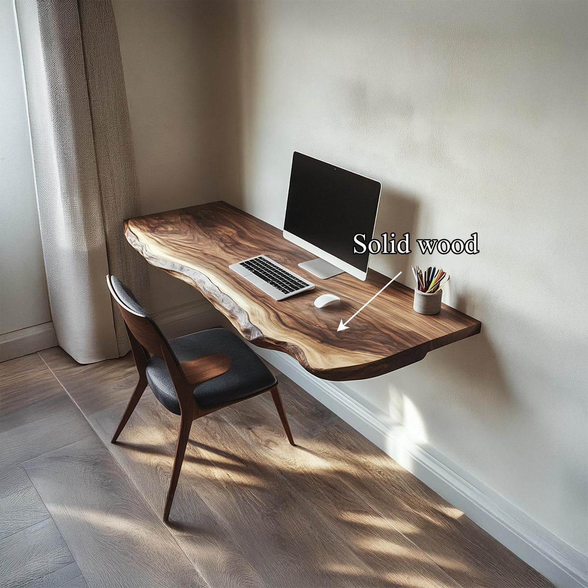 Sculptural Floating Work Desk Solid Wood Study Room Interior Statement Design