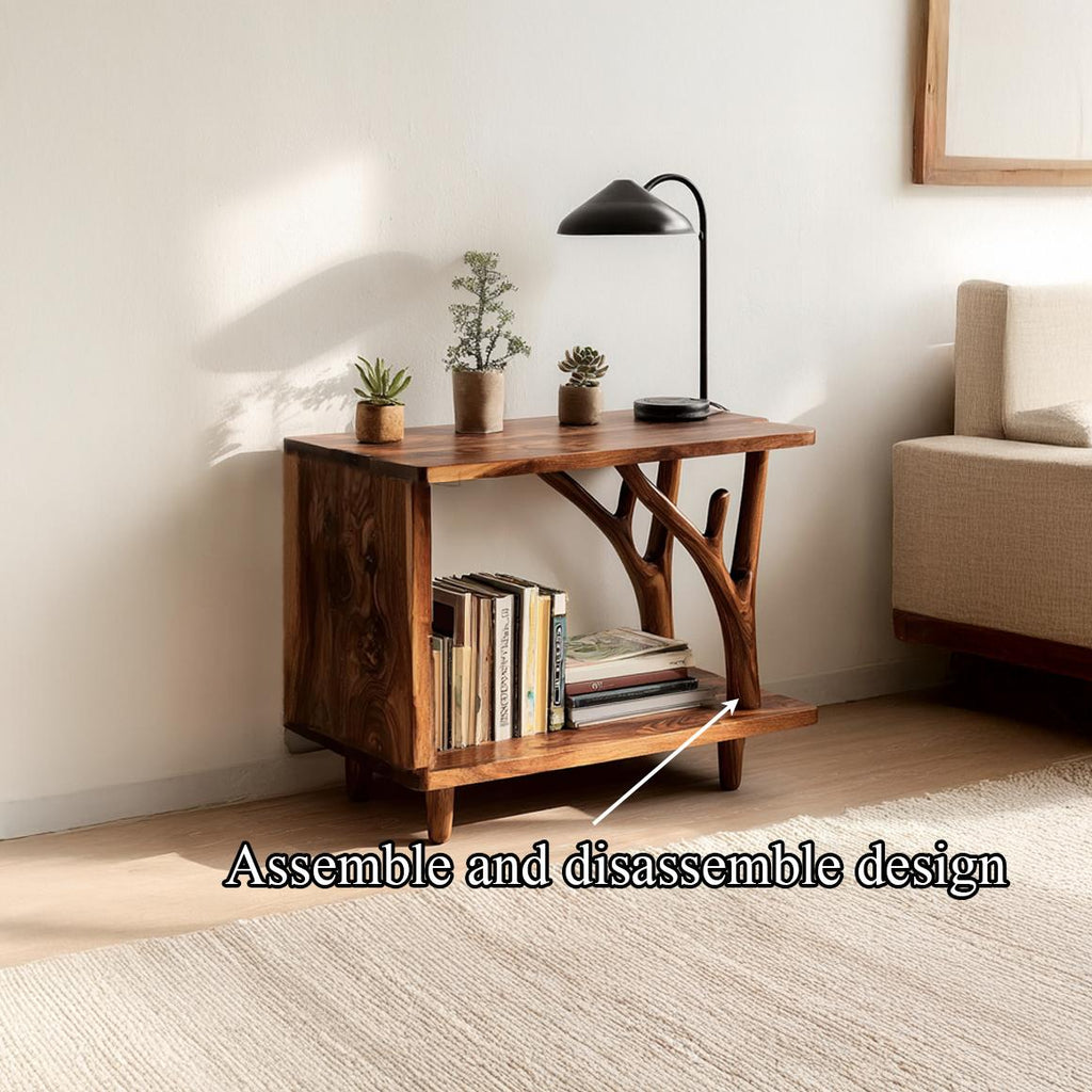 Free Standing Rustic Wood End Table, Natural Edge Accent Side Table for Living Room Sofa, Handcrafted Nightstand