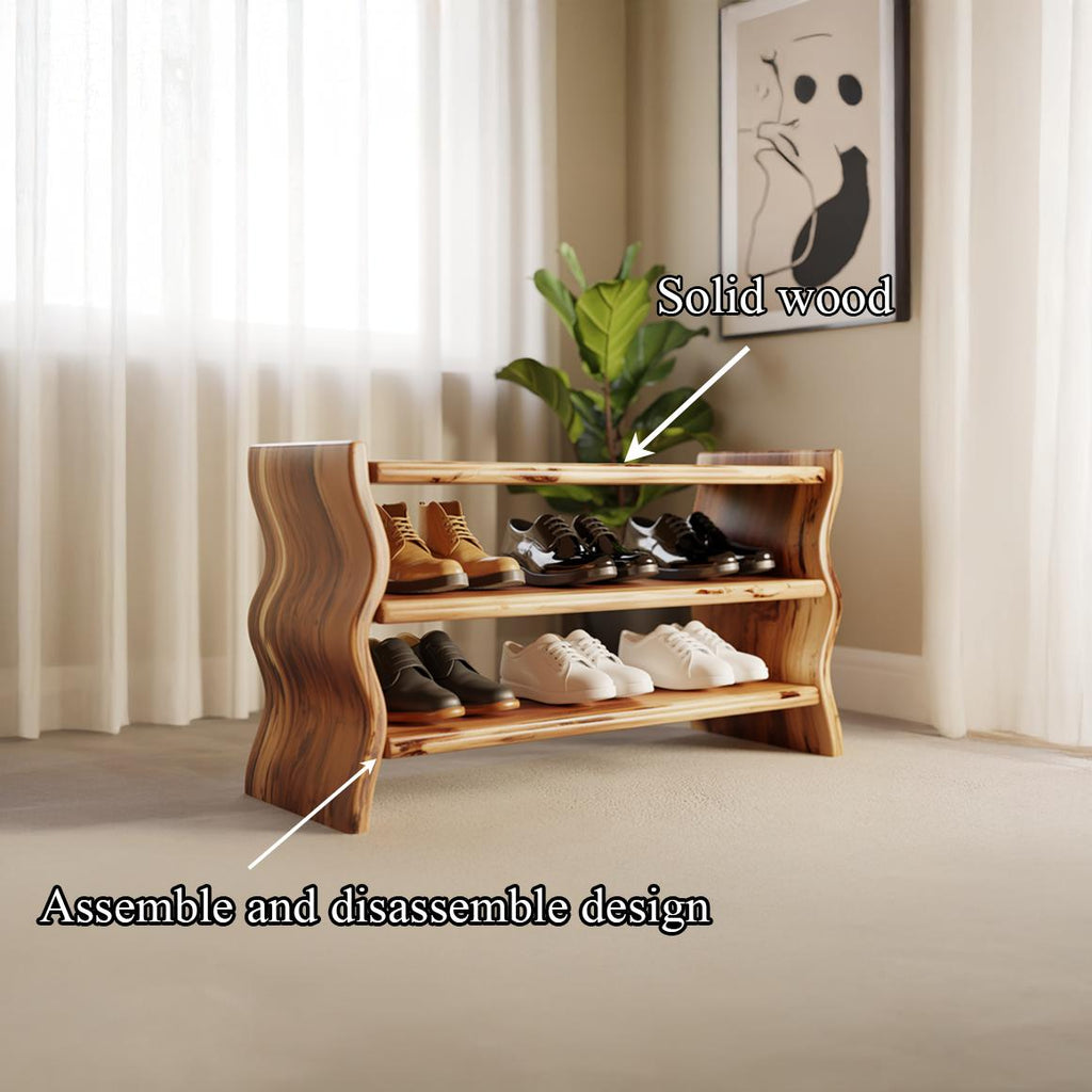 Modern Sculpted Shoe Organizer, Solid Wood Storage Bench Cabinet for Entryway, Living Room, Mudroom & Hallway