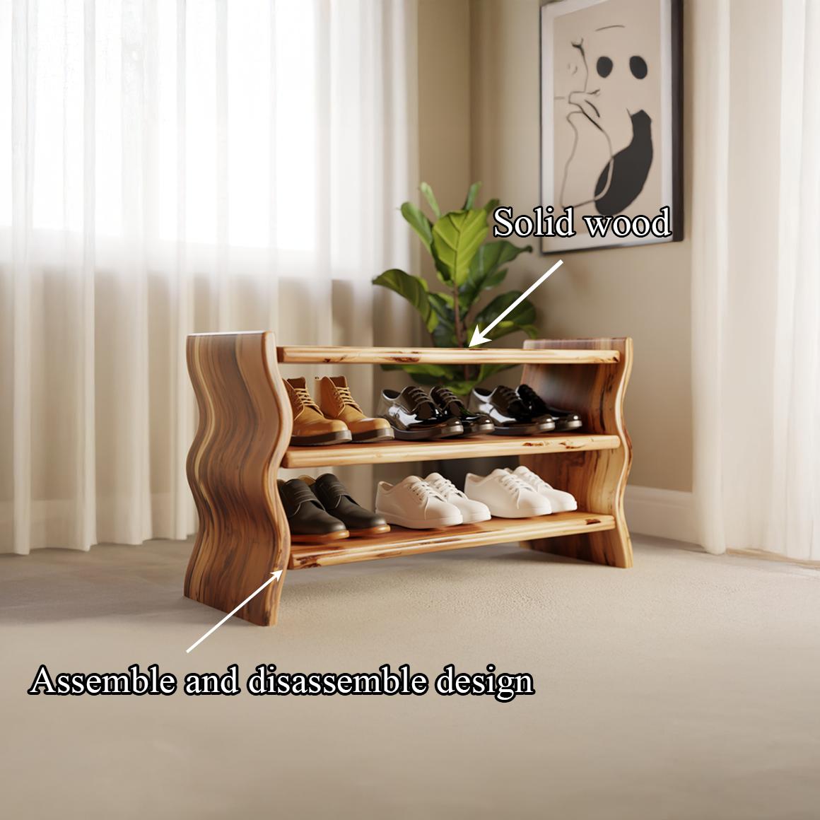 Modern Sculpted Shoe Organizer, Solid Wood Storage Bench Cabinet for Entryway, Living Room, Mudroom & Hallway
