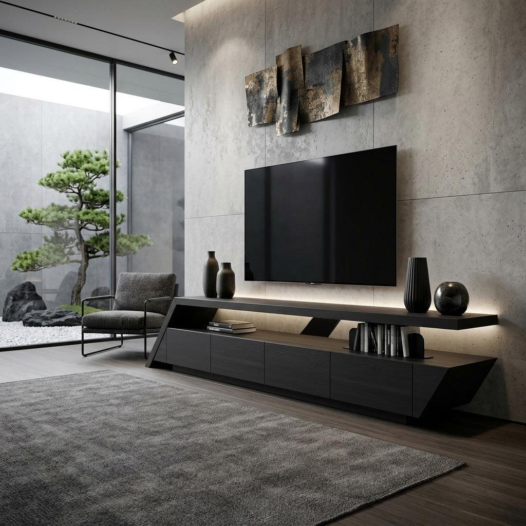 Modern Geometric TV Stand, Mid Century Wooden Media Console Credenza for Living Room Entertainment Center