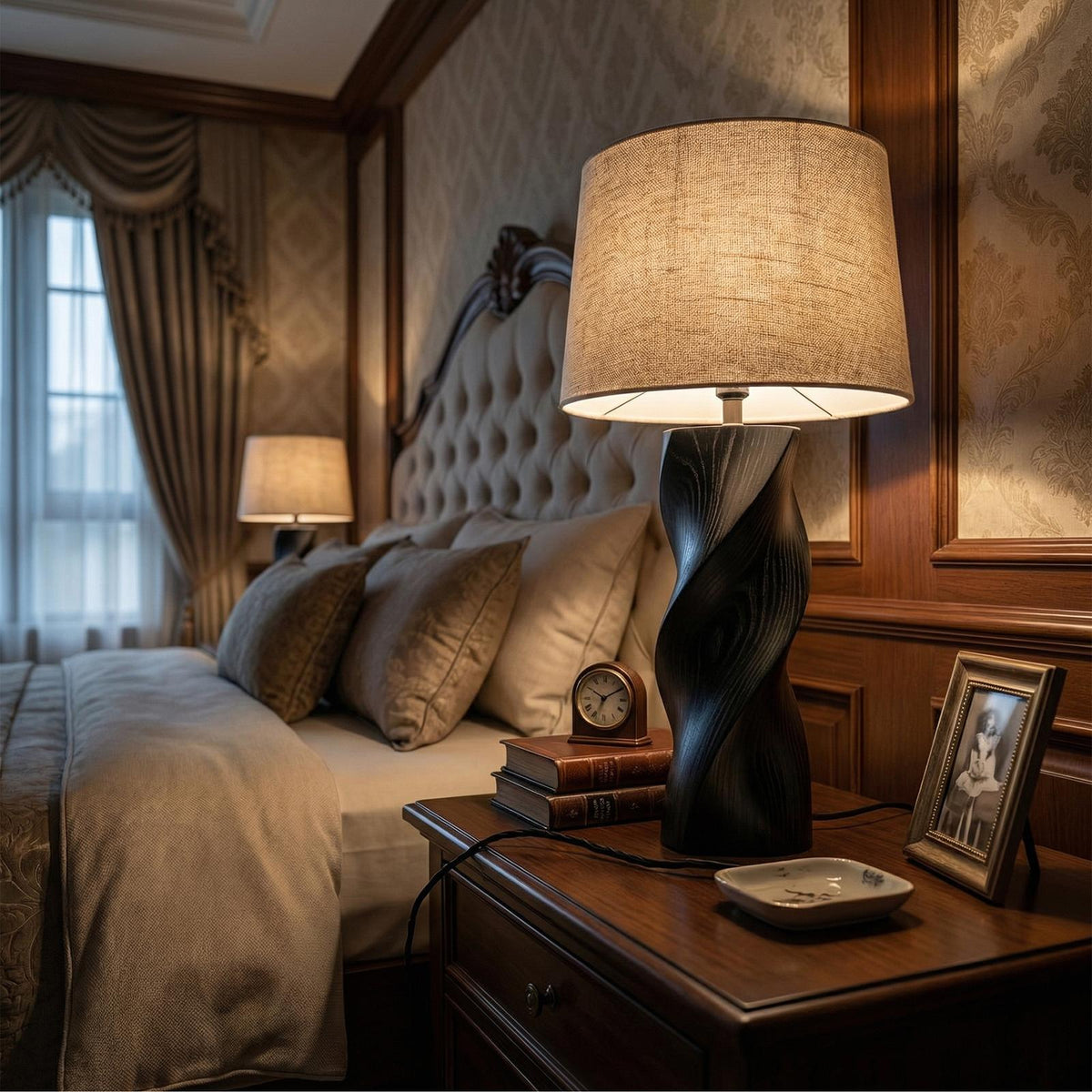Modern Accent Table Lamp, Contemporary Wood Nightstand Bedside Light for Living Room & Bedroom