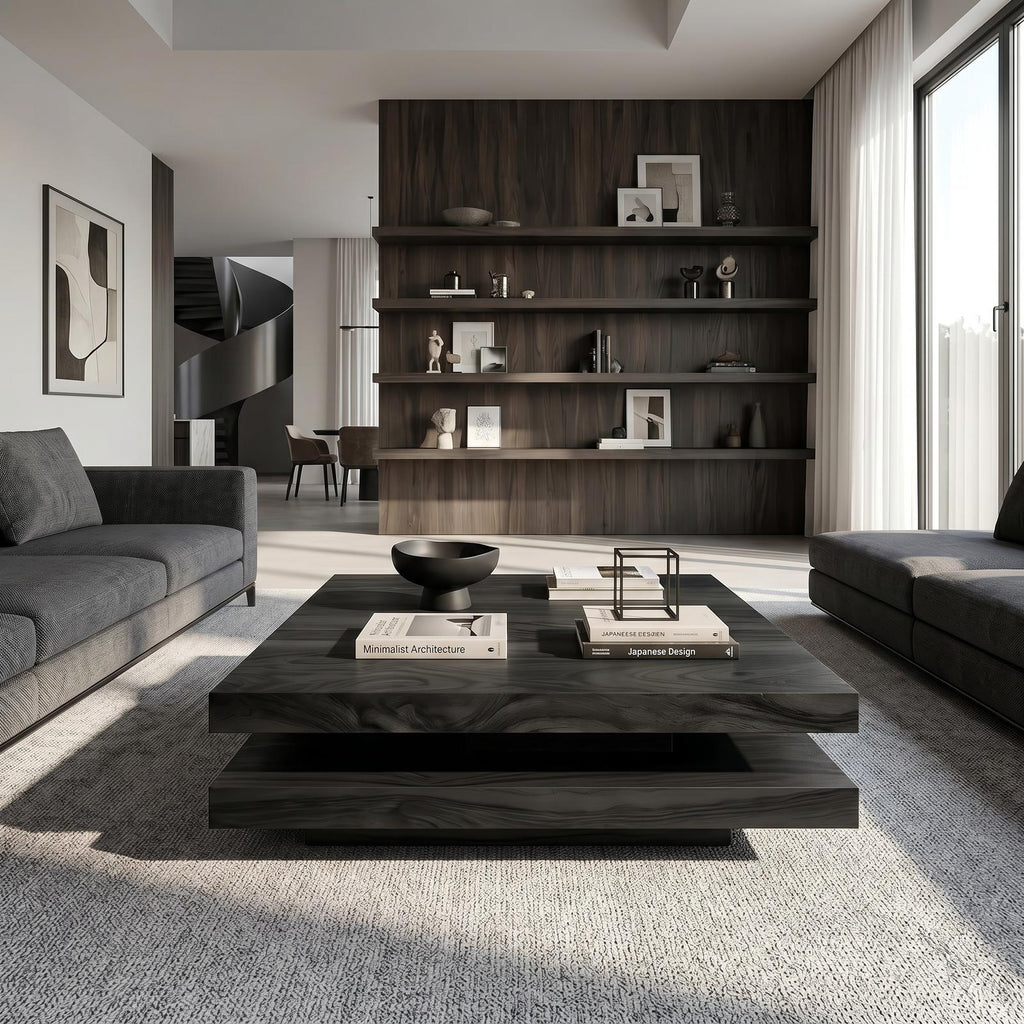 Modern Rustic Wooden Live Edge Coffee Table, Handcrafted Solid Wood Center Cocktail Table with Metal Legs for Living Room