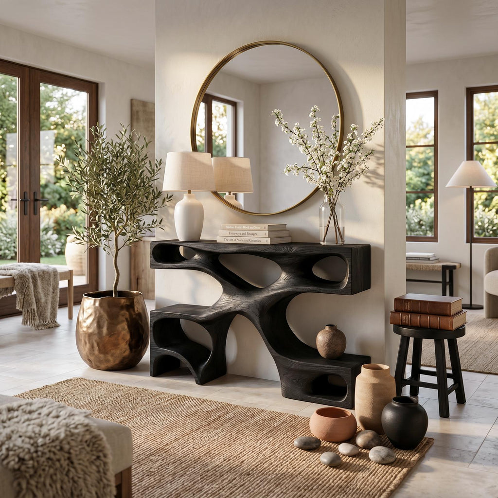 Modern Wooden Console Table With Open Storage For Interior Decor