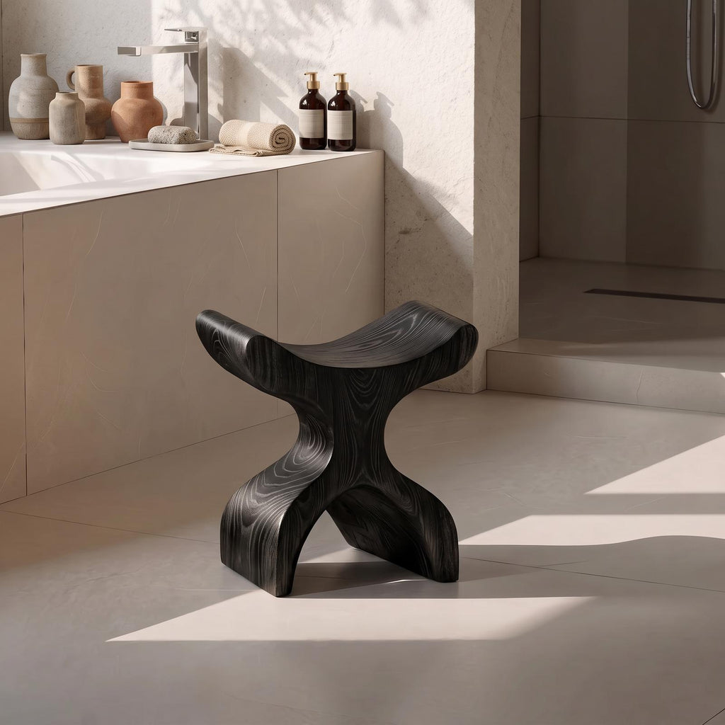 Mid Century Solid Wood Bath Seat, Handcrafted Shower Bench & Spa Stool for Modern Bathroom Furniture Decor