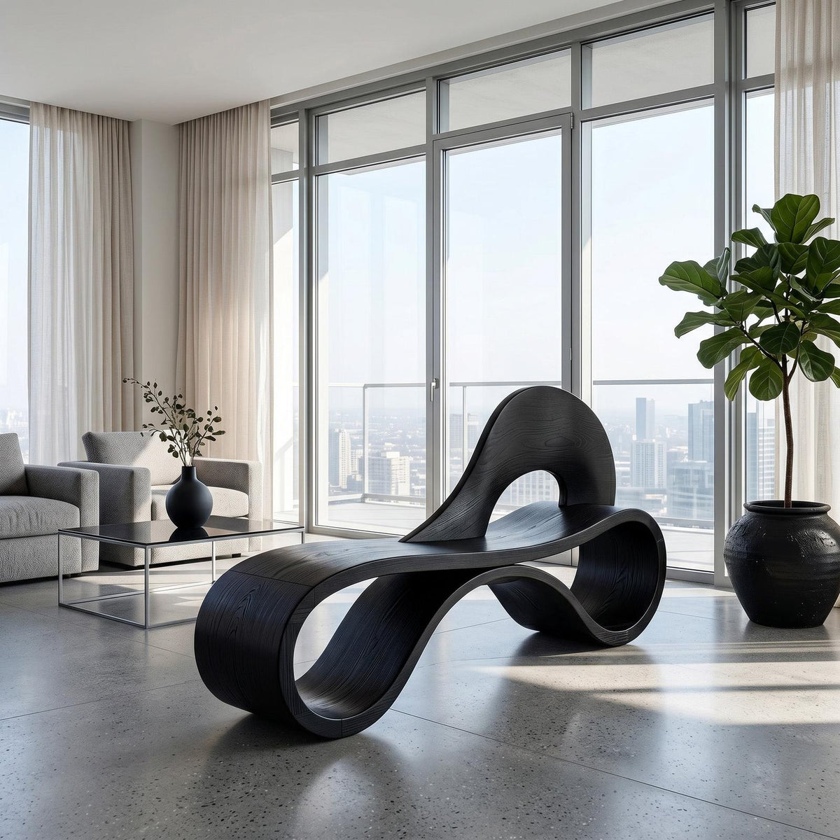 Artistic Wooden Bench With Flowing Sculpture For Luxury Interior RTTHHNCHR161